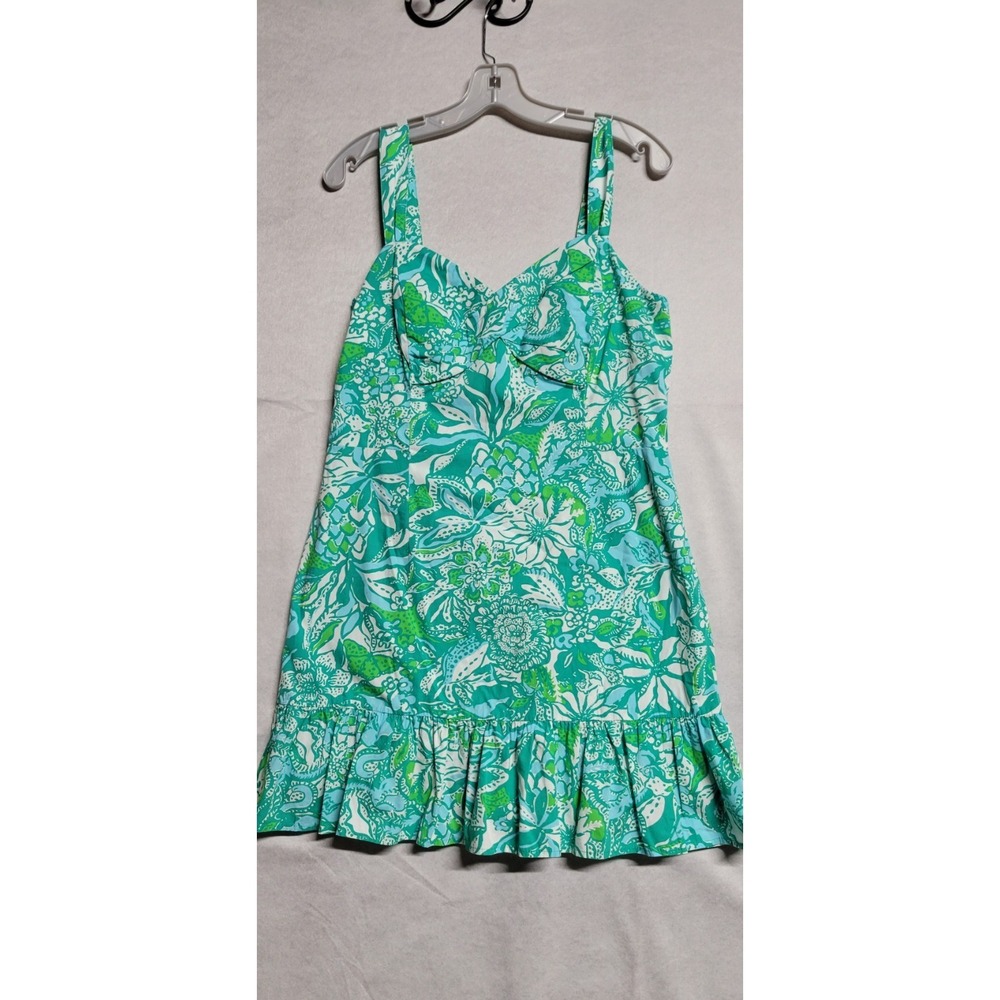 Green/white Floral Print Pleated Hem Short Lilly Pulitzer Tank Dress Size 10